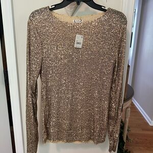 Free People Gold Sequin Long Sleeve Top